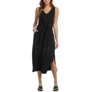 Karen Kane Sleeveless Tie Front‎ Black Midi Dress Classic Travel Career Minimal